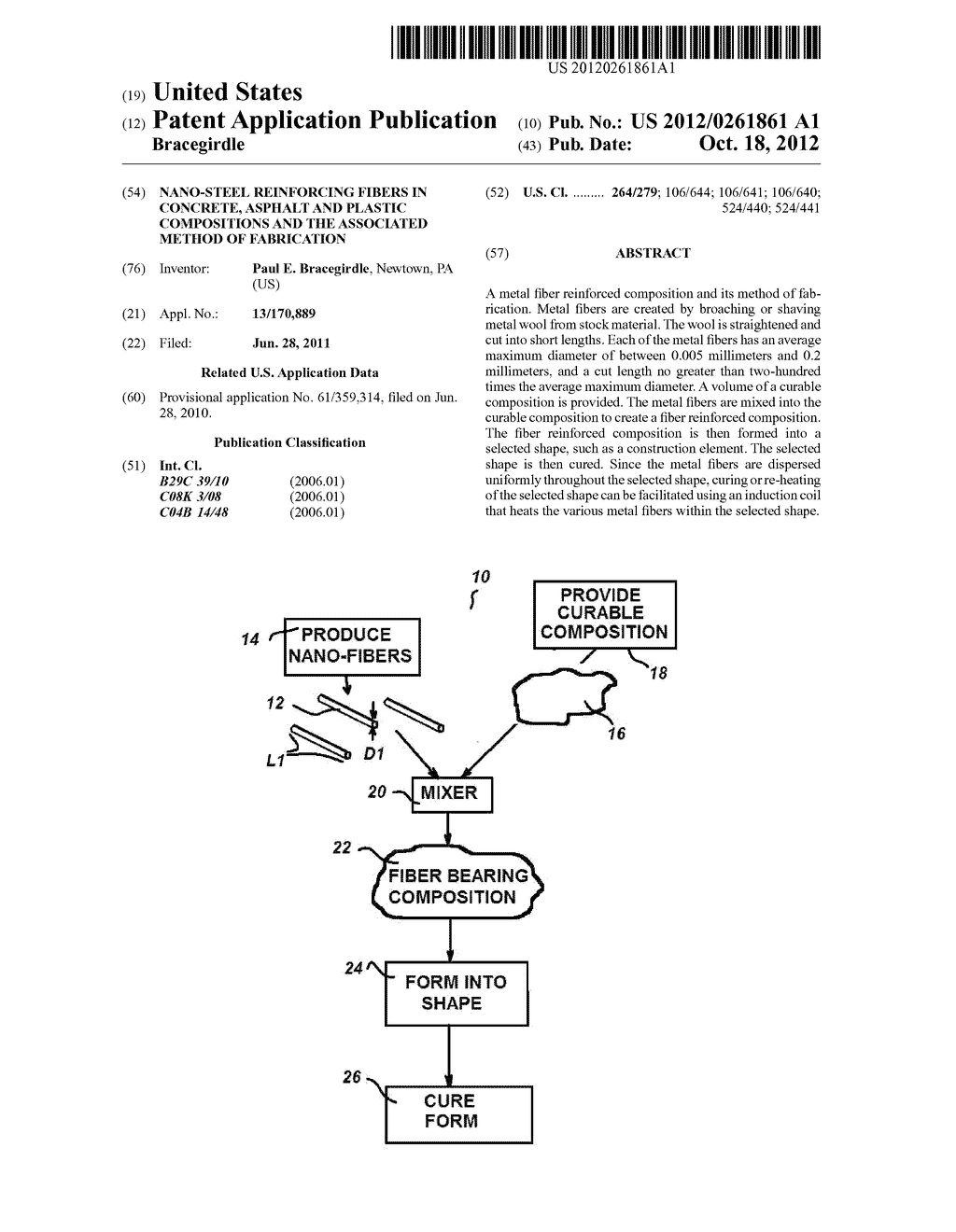 Nano-Steel Reinforcing Fibers in Concrete, Asphalt and Plastic     Compositions and the Associated Method of Fabrication - diagram, schematic, and image 01