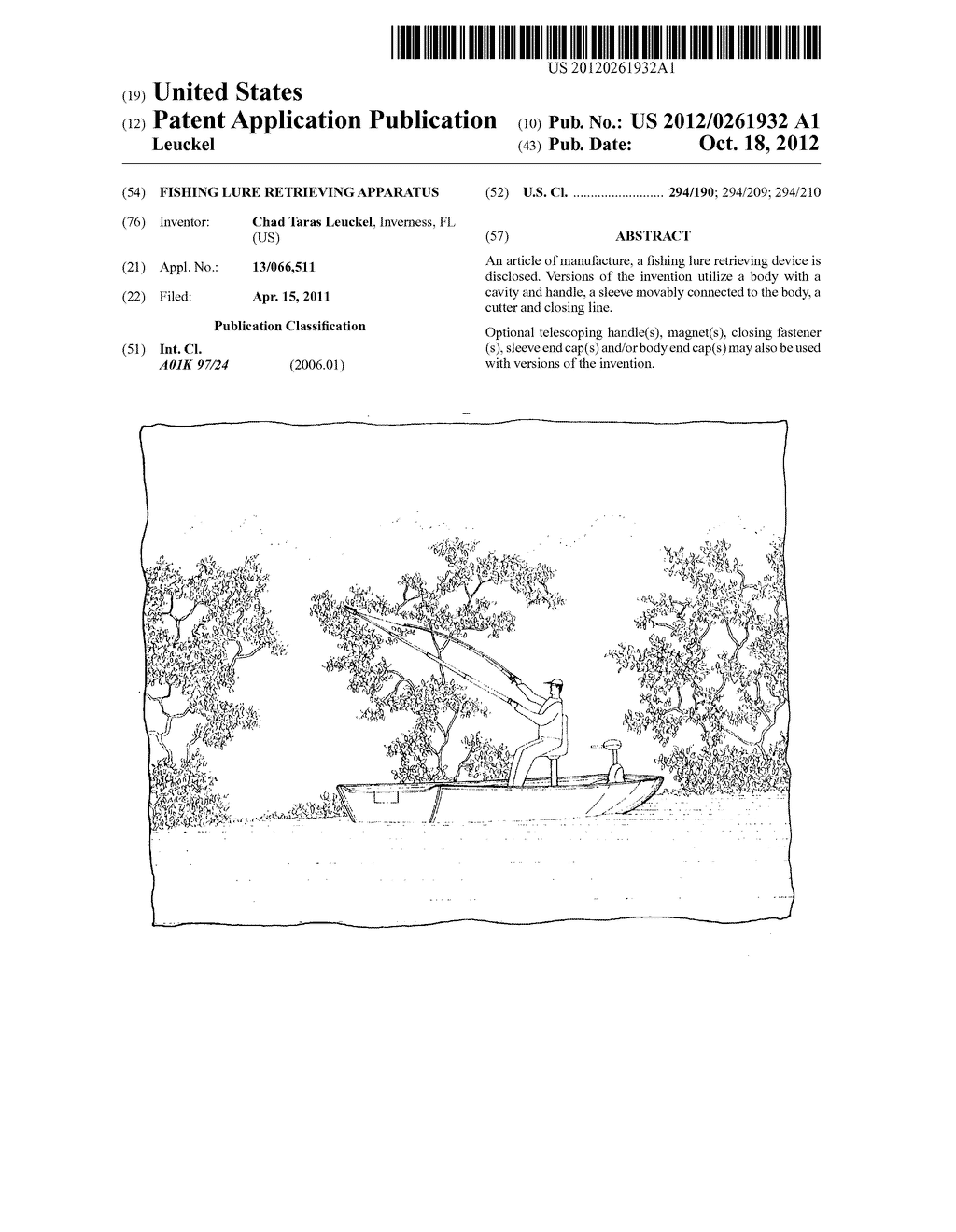 Fishing lure retrieving apparatus - diagram, schematic, and image 01