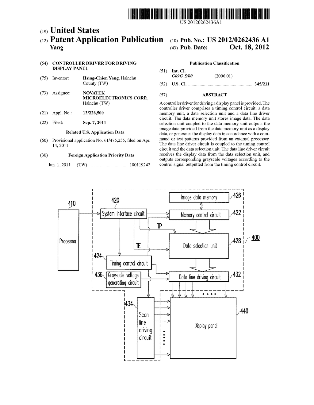 CONTROLLER DRIVER FOR DRIVING DISPLAY PANEL - diagram, schematic, and image 01