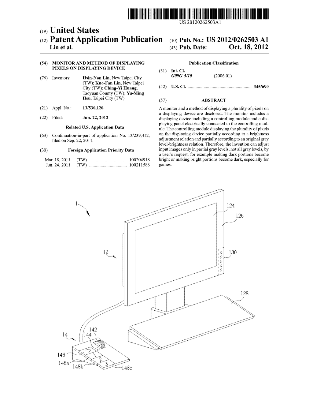 MONITOR AND METHOD OF DISPLAYING PIXELS ON DISPLAYING DEVICE - diagram, schematic, and image 01