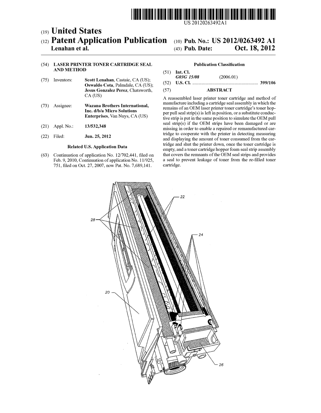 Laser Printer Toner Cartridge Seal and Method - diagram, schematic, and image 01