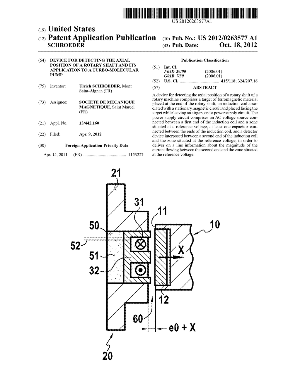 DEVICE FOR DETECTING THE AXIAL POSITION OF A ROTARY SHAFT AND ITS     APPLICATION TO A TURBO-MOLECULAR PUMP - diagram, schematic, and image 01