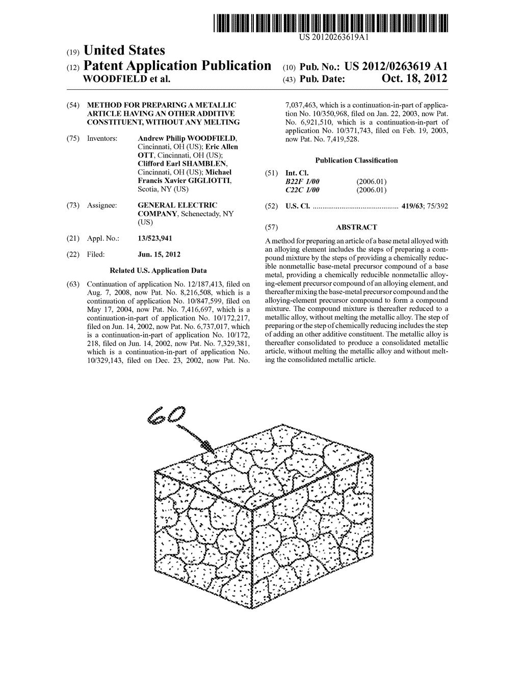 METHOD FOR PREPARING A METALLIC ARTICLE HAVING AN OTHER ADDITIVE     CONSTITUENT, WITHOUT ANY MELTING - diagram, schematic, and image 01