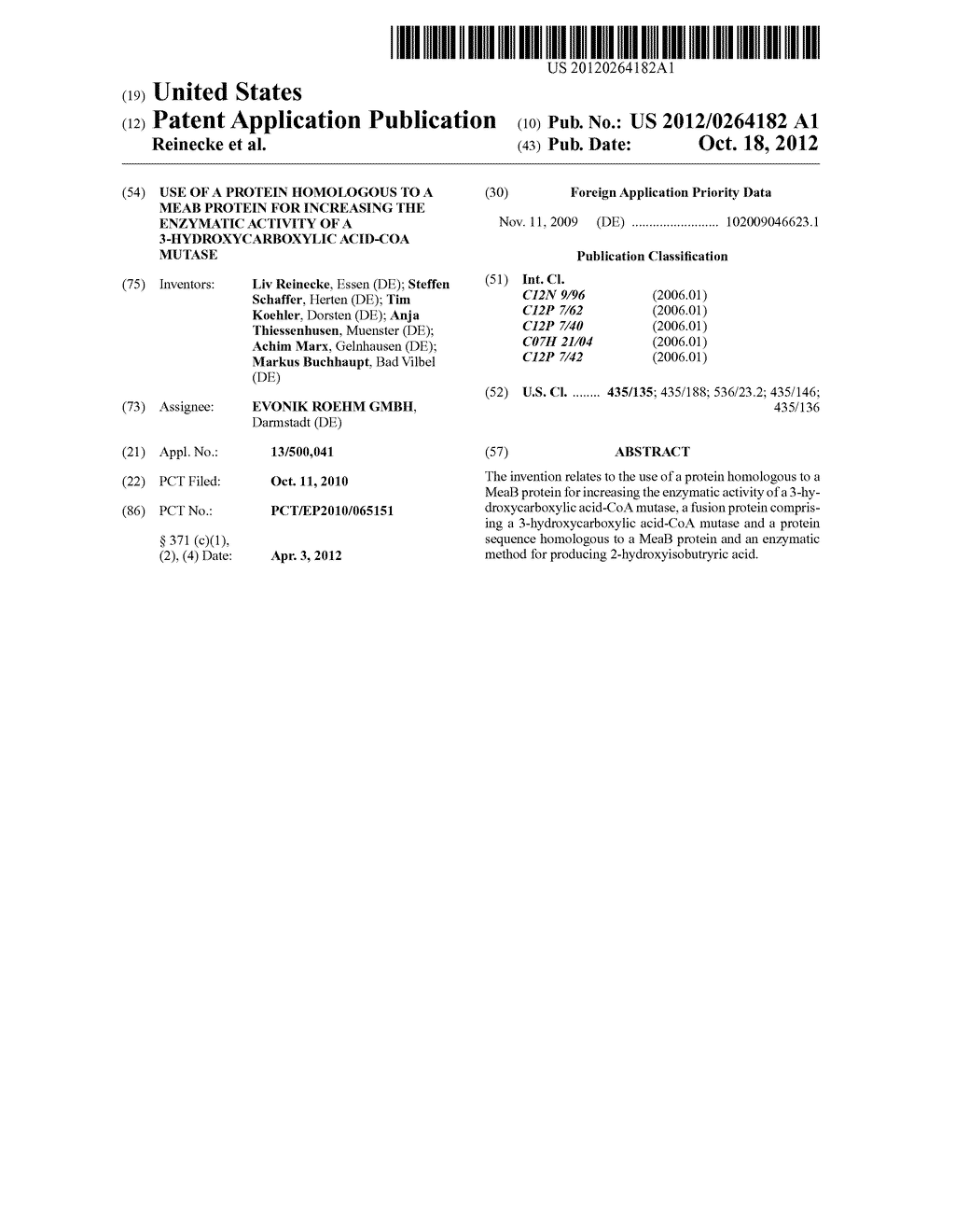 USE OF A PROTEIN HOMOLOGOUS TO A MEAB PROTEIN FOR INCREASING THE ENZYMATIC     ACTIVITY OF A 3-HYDROXYCARBOXYLIC ACID-COA MUTASE - diagram, schematic, and image 01