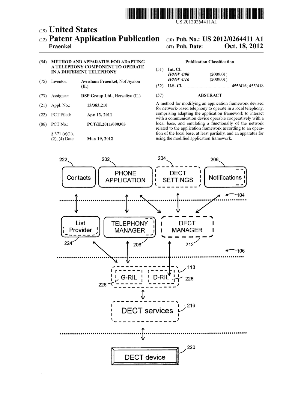 METHOD AND APPARATUS FOR ADAPTING A TELEPHONY COMPONENT TO OPERATE IN A     DIFFERENT TELEPHONY - diagram, schematic, and image 01