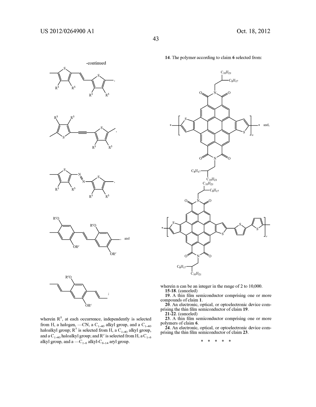 THIENOCORONENE-IMIDE SEMICONDUCTING COMPOUNDS AND POLYMERS - diagram, schematic, and image 44