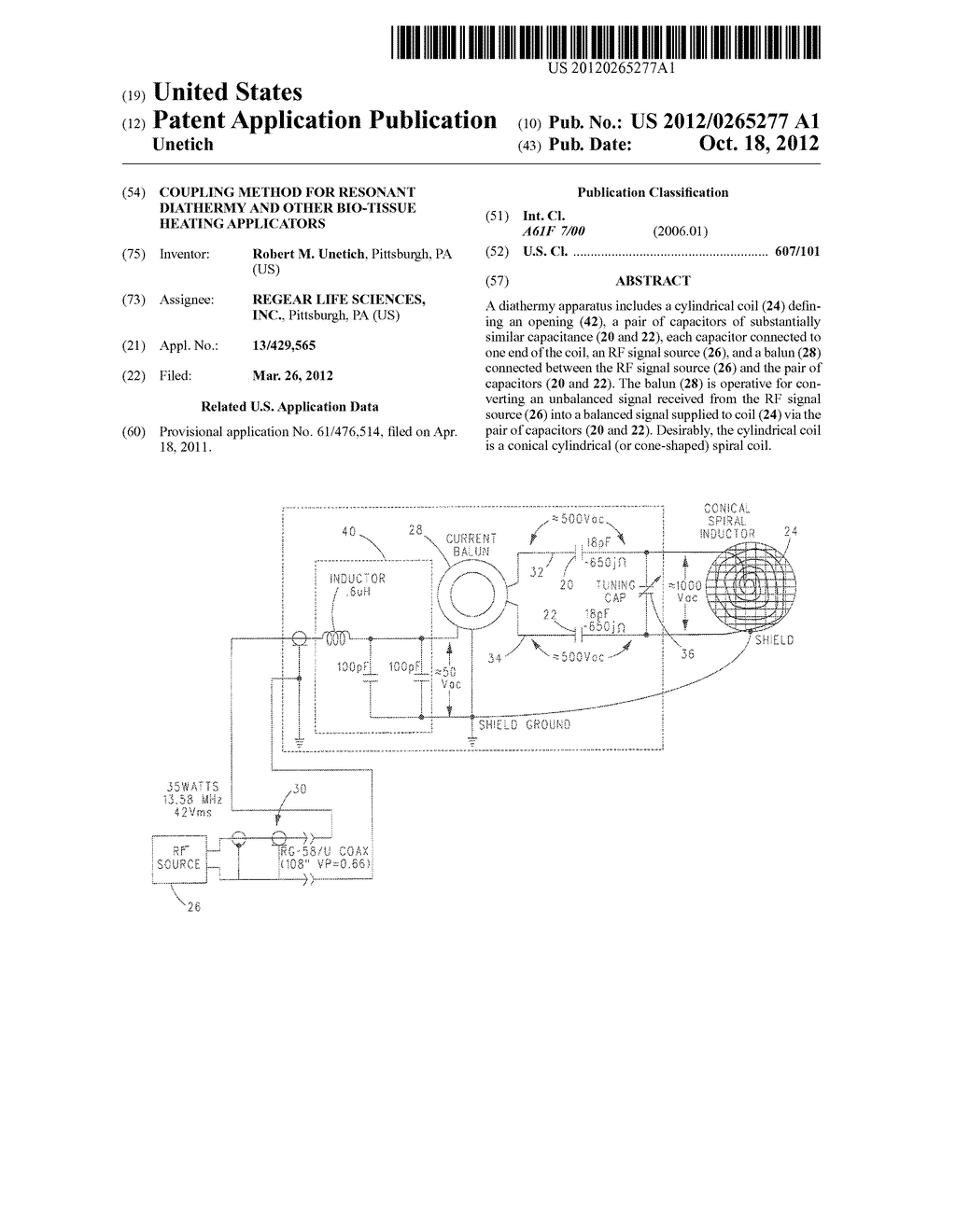 Coupling Method for Resonant Diathermy and Other Bio-Tissue Heating     Applicators - diagram, schematic, and image 01