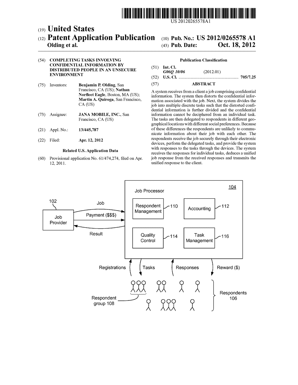 COMPLETING TASKS INVOLVING CONFIDENTIAL INFORMATION BY DISTRIBUTED PEOPLE     IN AN UNSECURE ENVIRONMENT - diagram, schematic, and image 01