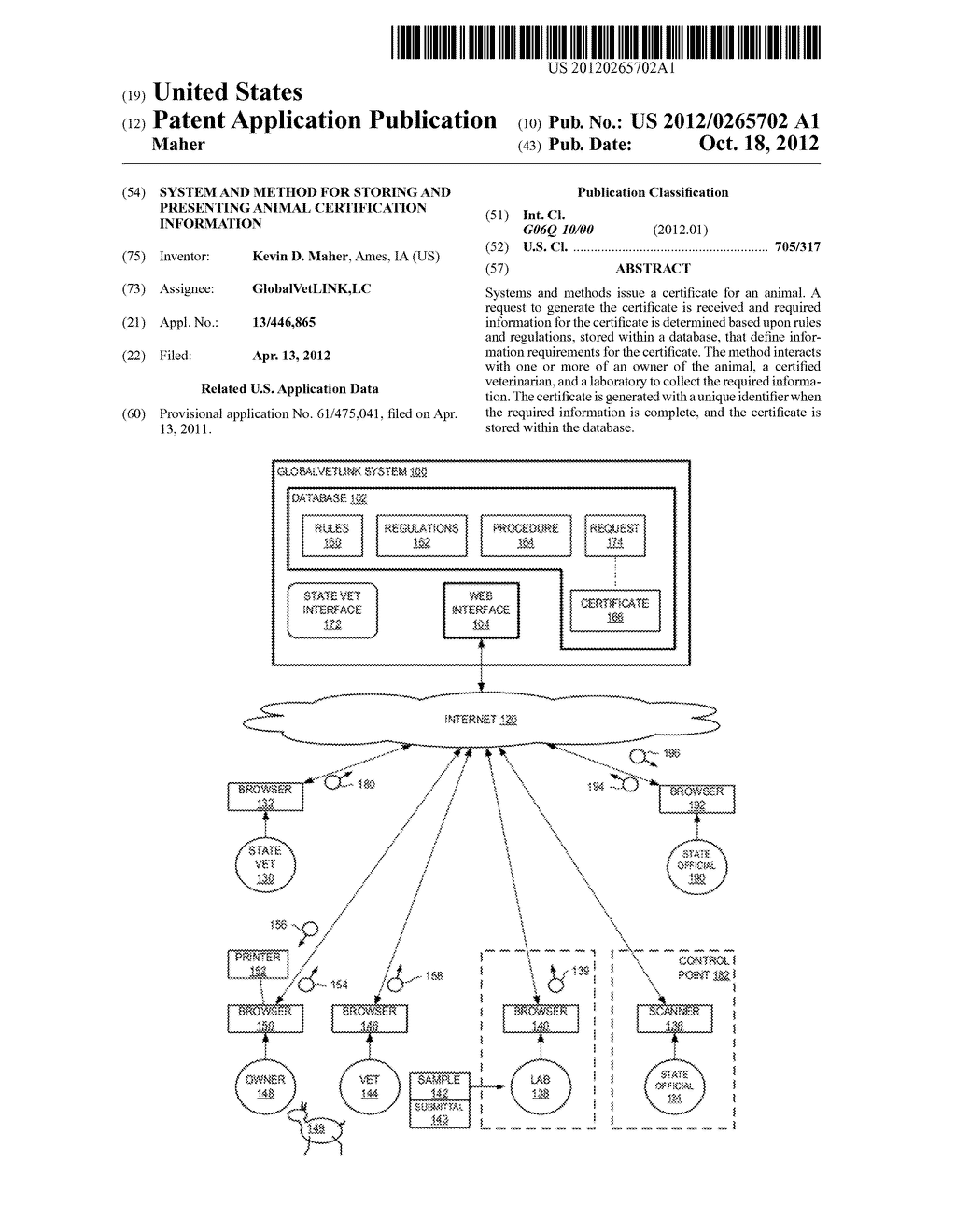 System And Method For Storing And Presenting Animal Certification     Information - diagram, schematic, and image 01