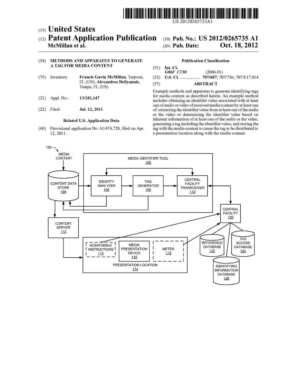 METHODS AND APPARATUS TO GENERATE A TAG FOR MEDIA CONTENT - diagram, schematic, and image 01