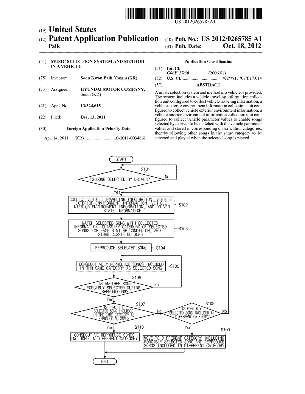 MUSIC SELECTION SYSTEM AND METHOD IN A VEHICLE - diagram, schematic, and image 01