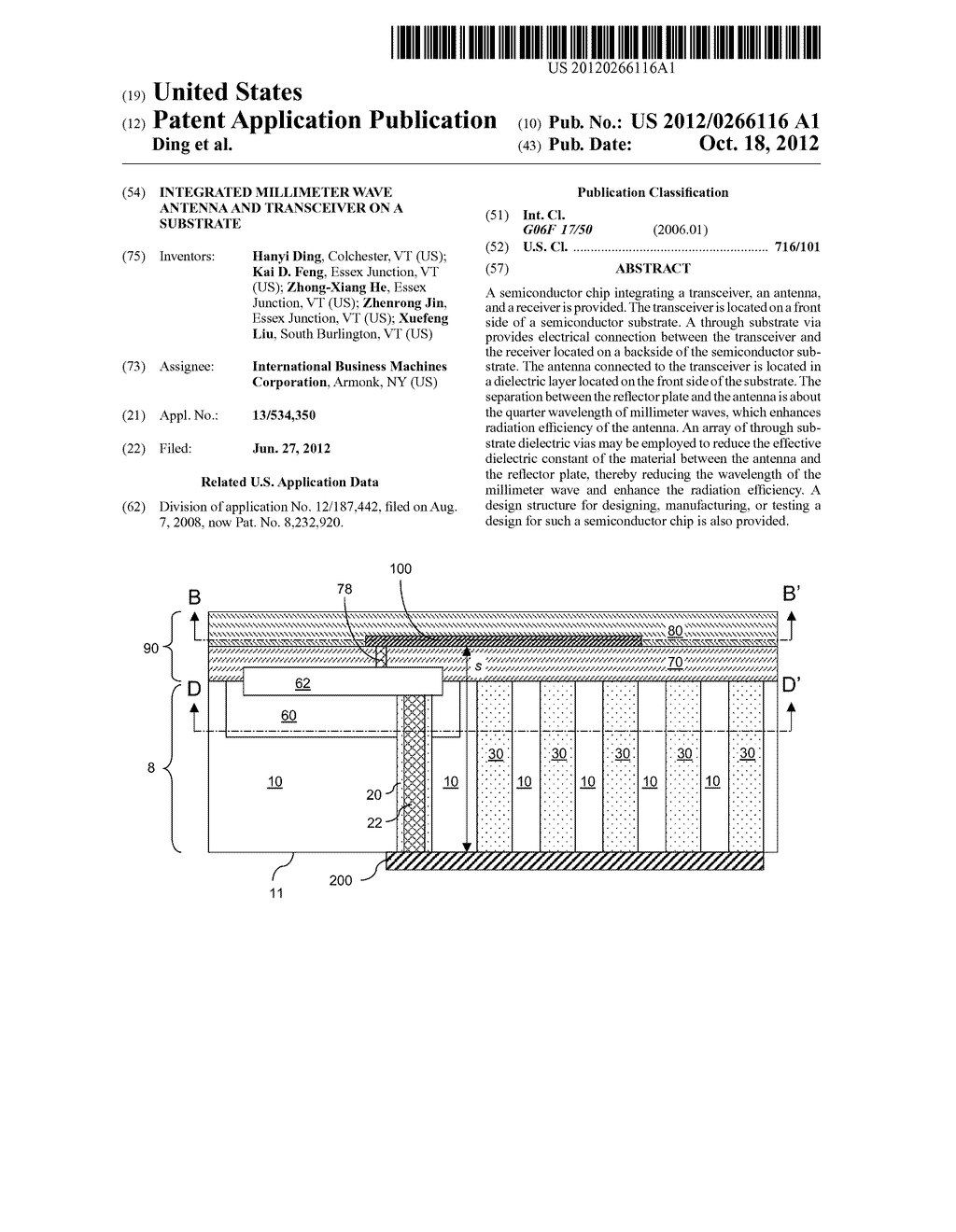 INTEGRATED MILLIMETER WAVE ANTENNA AND TRANSCEIVER ON A SUBSTRATE - diagram, schematic, and image 01