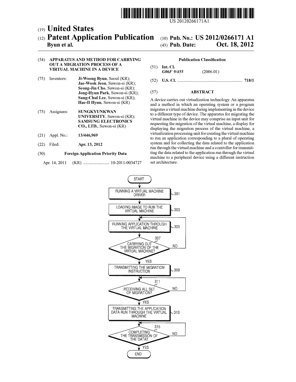 APPARATUS AND METHOD FOR CARRYING OUT A MIGRATION PROCESS OF A VIRTUAL     MACHINE IN A DEVICE - diagram, schematic, and image 01