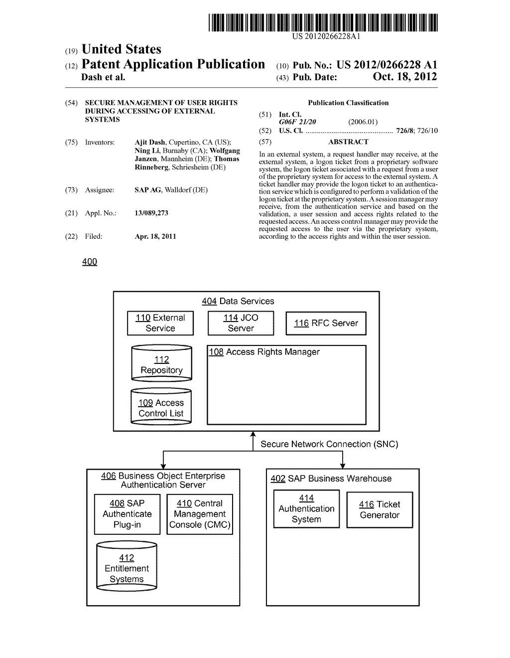 SECURE MANAGEMENT OF USER RIGHTS DURING ACCESSING OF EXTERNAL SYSTEMS - diagram, schematic, and image 01