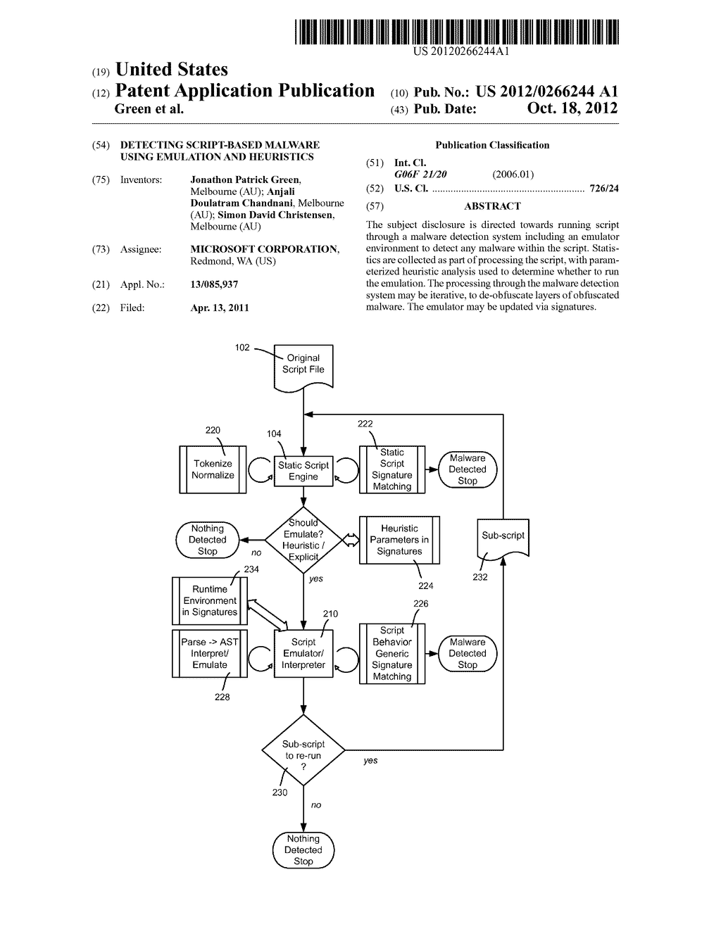 Detecting Script-Based Malware using Emulation and Heuristics - diagram, schematic, and image 01