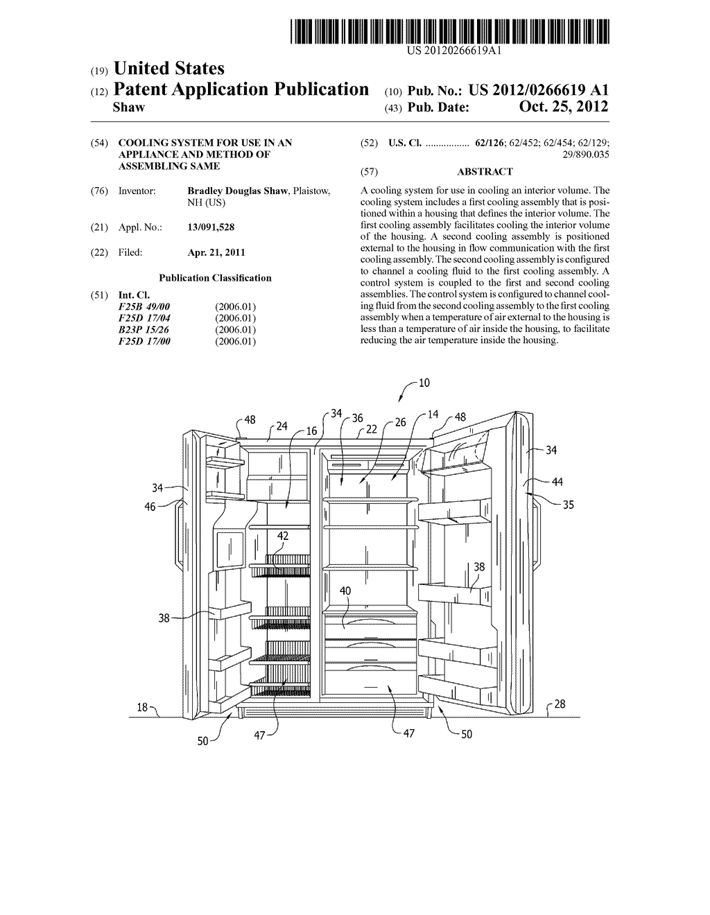 COOLING SYSTEM FOR USE IN AN APPLIANCE AND METHOD OF ASSEMBLING SAME - diagram, schematic, and image 01