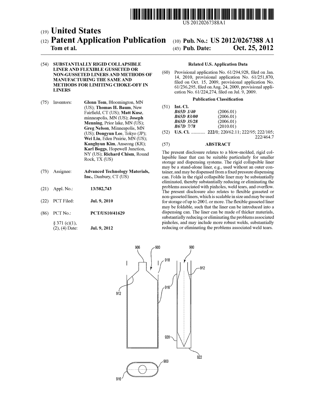 Substantially Rigid Collapsible Liner and Flexible Gusseted or     Non-Gusseted Liners and Methods of Manufacturing the Same and Methods for     Limiting Choke-Off in Liners - diagram, schematic, and image 01