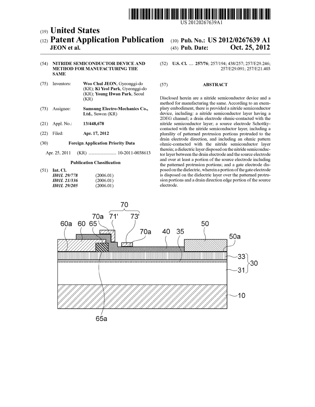 NITRIDE SEMICONDUCTOR DEVICE AND METHOD FOR MANUFACTURING THE SAME - diagram, schematic, and image 01