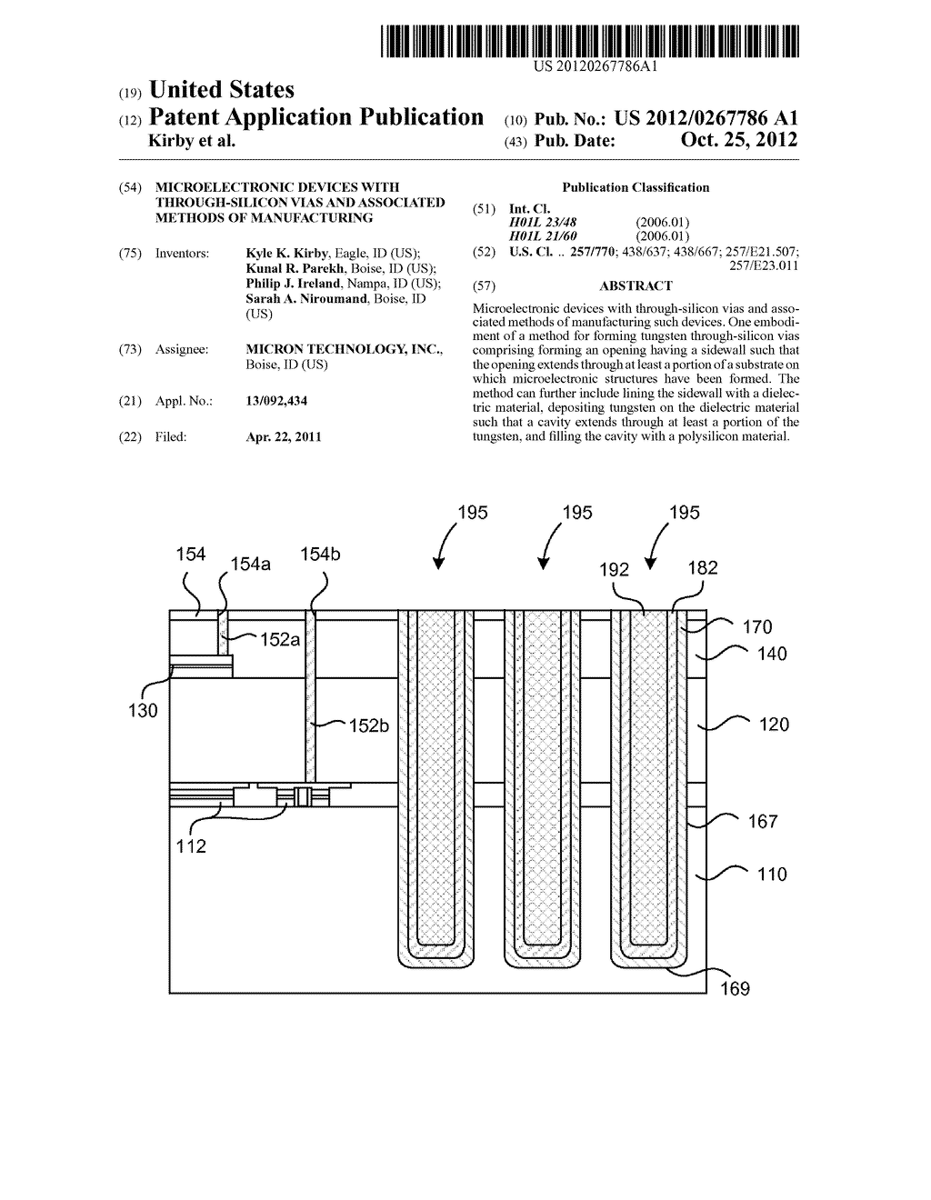 MICROELECTRONIC DEVICES WITH THROUGH-SILICON VIAS AND ASSOCIATED METHODS     OF MANUFACTURING - diagram, schematic, and image 01