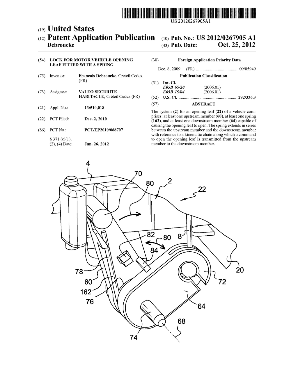 LOCK FOR MOTOR VEHICLE OPENING LEAF FITTED WITH A SPRING - diagram, schematic, and image 01