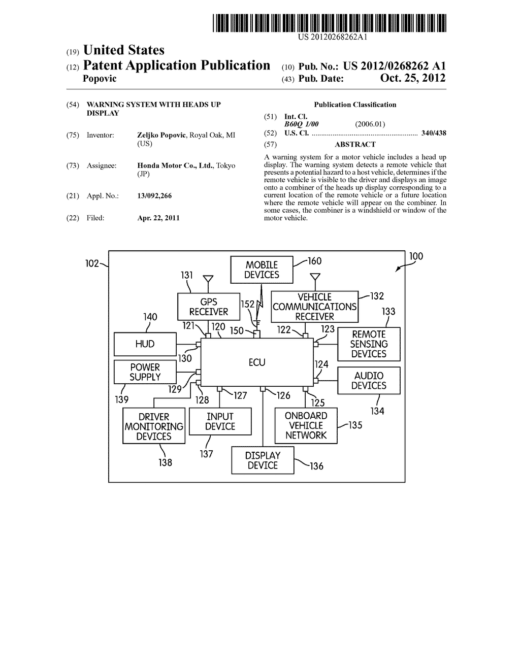 Warning System With Heads Up Display - diagram, schematic, and image 01