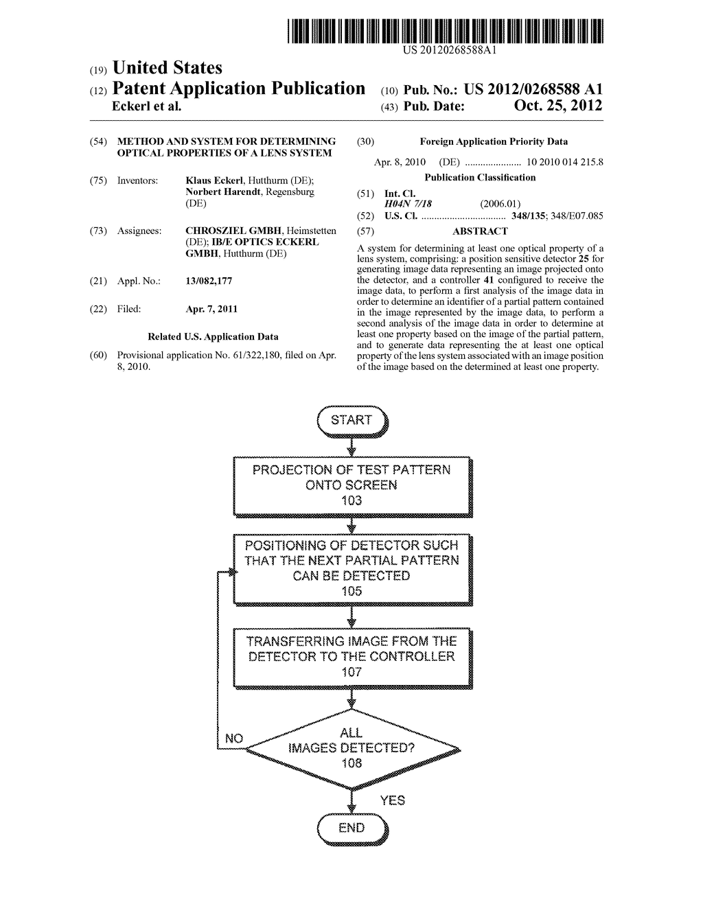 METHOD AND SYSTEM FOR DETERMINING OPTICAL PROPERTIES OF A LENS SYSTEM - diagram, schematic, and image 01