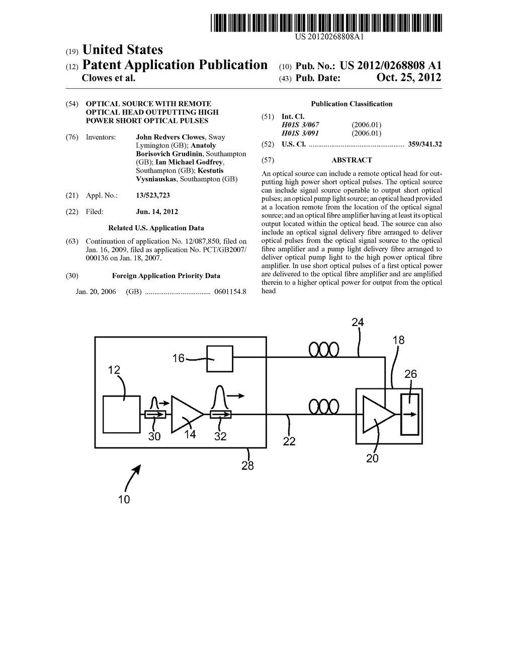 Optical Source with Remote Optical Head Outputting High Power Short     Optical Pulses - diagram, schematic, and image 01