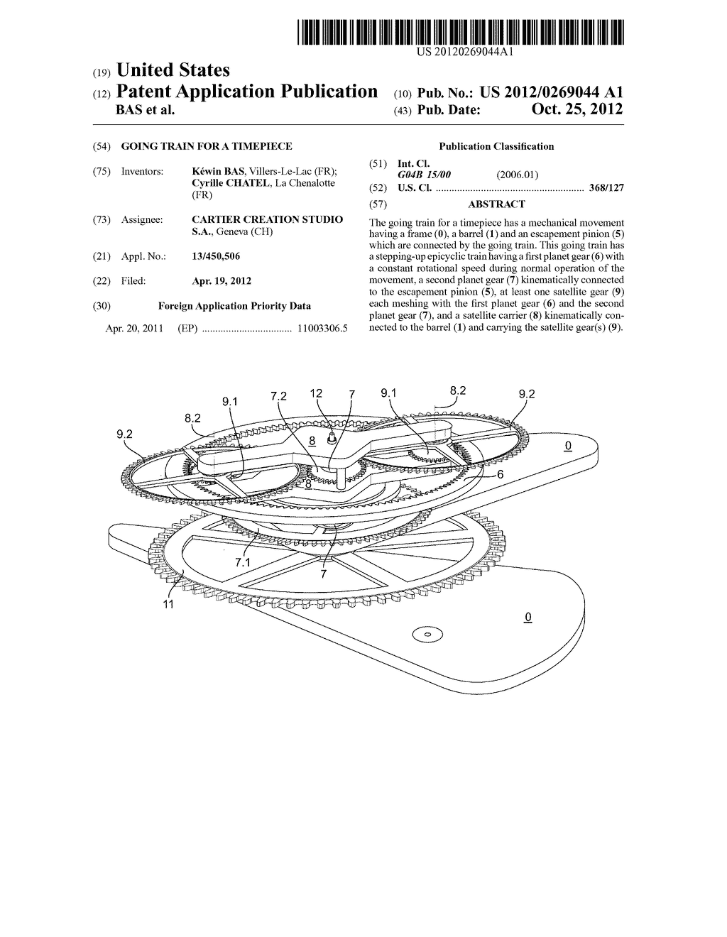 GOING TRAIN FOR A TIMEPIECE - diagram, schematic, and image 01