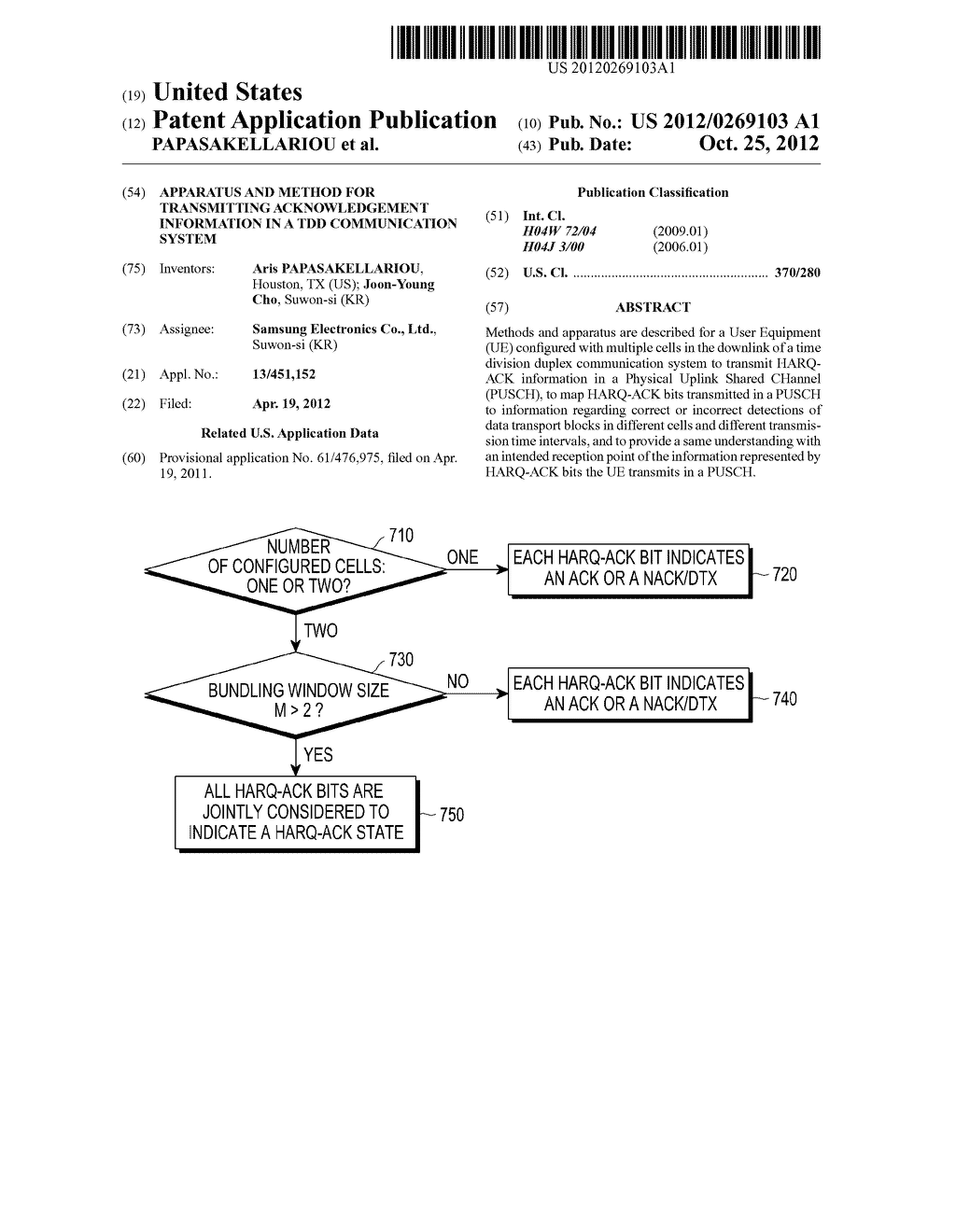 APPARATUS AND METHOD FOR TRANSMITTING ACKNOWLEDGEMENT INFORMATION IN A TDD     COMMUNICATION SYSTEM - diagram, schematic, and image 01