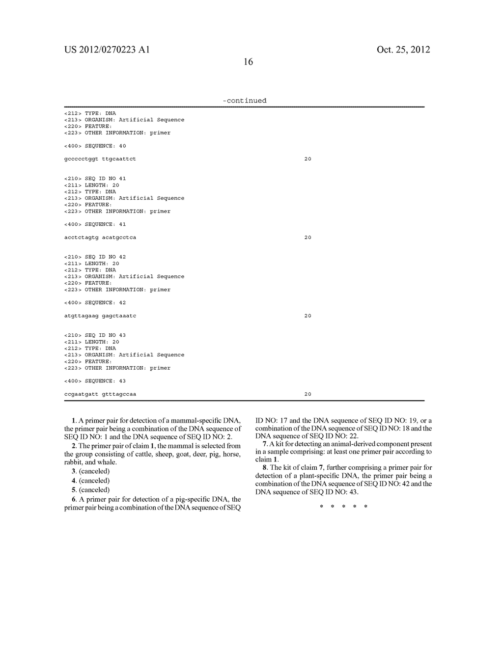 OLIGONUCLEOTIDE SEQUENCES THAT IDENTIFY SPECIES OF ANIMAL - diagram, schematic, and image 35