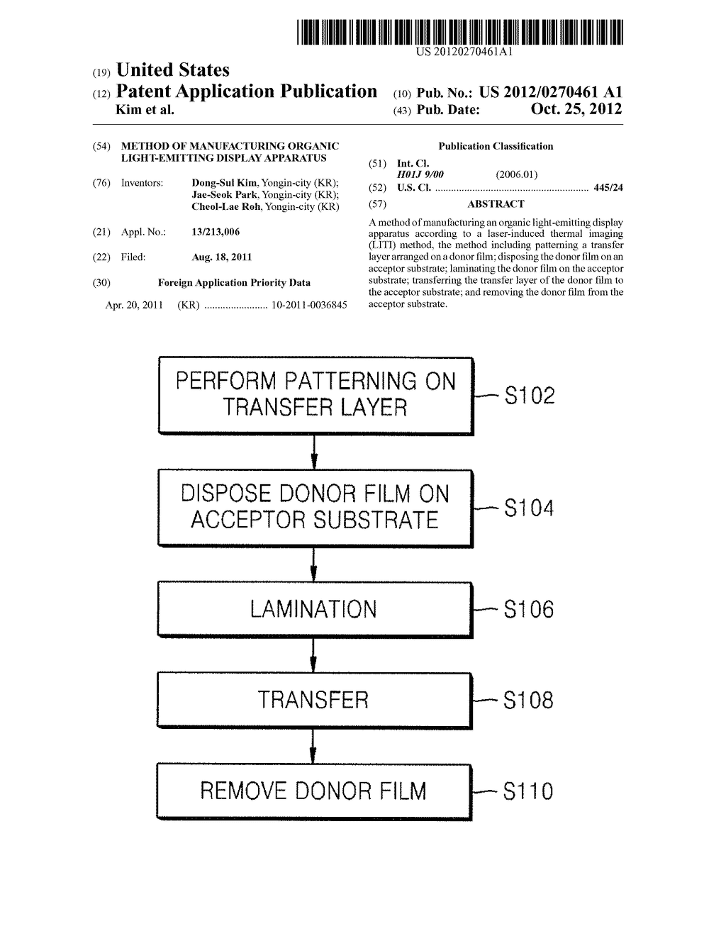 METHOD OF MANUFACTURING ORGANIC LIGHT-EMITTING DISPLAY APPARATUS - diagram, schematic, and image 01