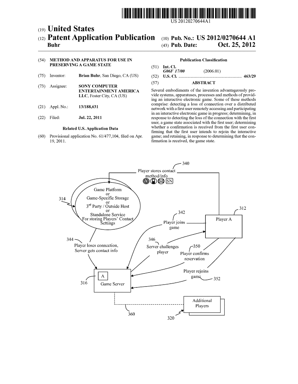 METHOD AND APPARATUS FOR USE IN PRESERVING A GAME STATE - diagram, schematic, and image 01