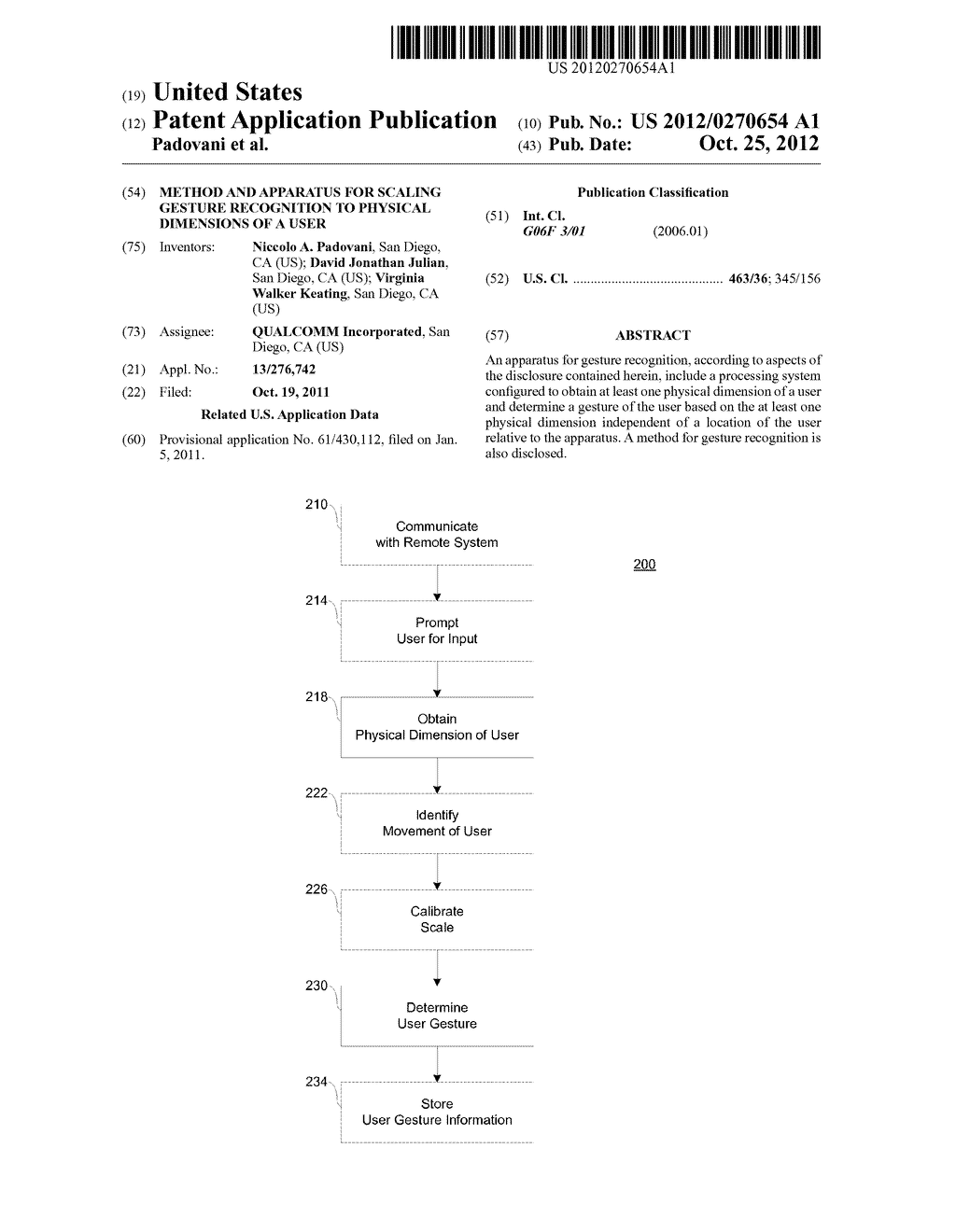 METHOD AND APPARATUS FOR SCALING GESTURE RECOGNITION TO PHYSICAL     DIMENSIONS OF A USER - diagram, schematic, and image 01
