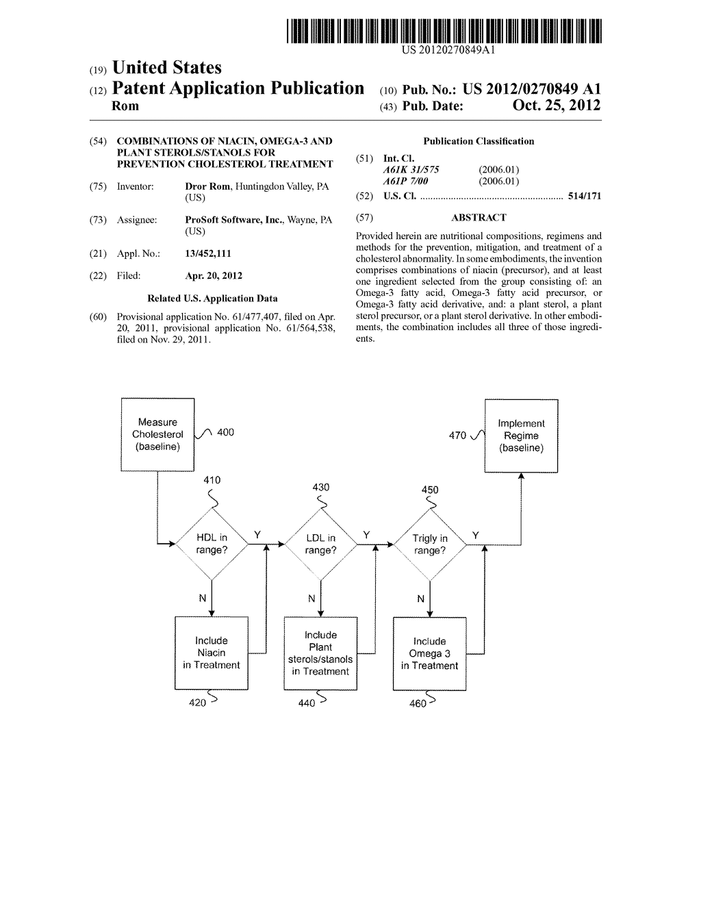 COMBINATIONS OF NIACIN, OMEGA-3 AND PLANT STEROLS/STANOLS FOR PREVENTION     CHOLESTEROL TREATMENT - diagram, schematic, and image 01