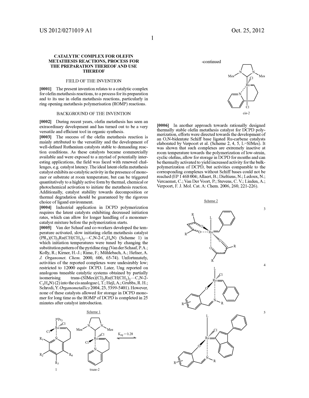 CATALYTIC COMPLEX FOR OLEFIN METATHESIS REACTIONS, PROCESS FOR THE     PREPARATION THEREOF AND USE THEREOF - diagram, schematic, and image 02