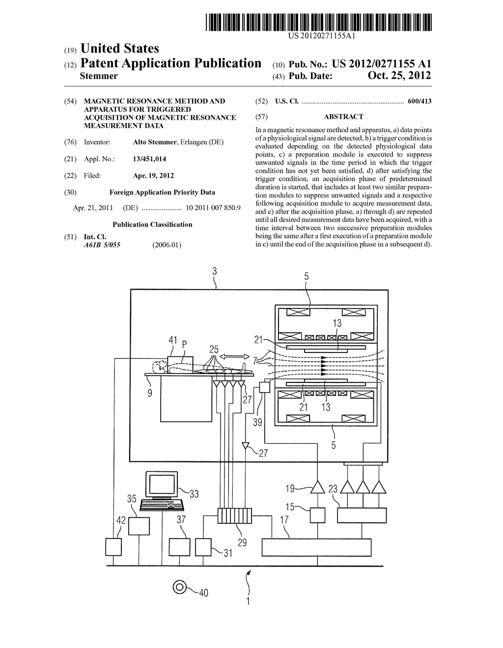 MAGNETIC RESONANCE METHOD AND APPARATUS FOR TRIGGERED ACQUISITION OF     MAGNETIC RESONANCE MEASUREMENT DATA - diagram, schematic, and image 01