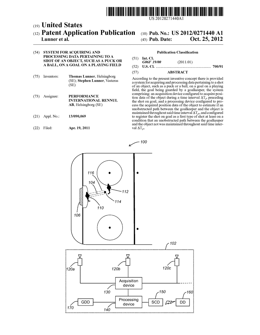 System For Acquiring and Processing Data Pertaining to a Shot of an     Object, Such As A Puck or a Ball, On A Goal on a Playing Field - diagram, schematic, and image 01