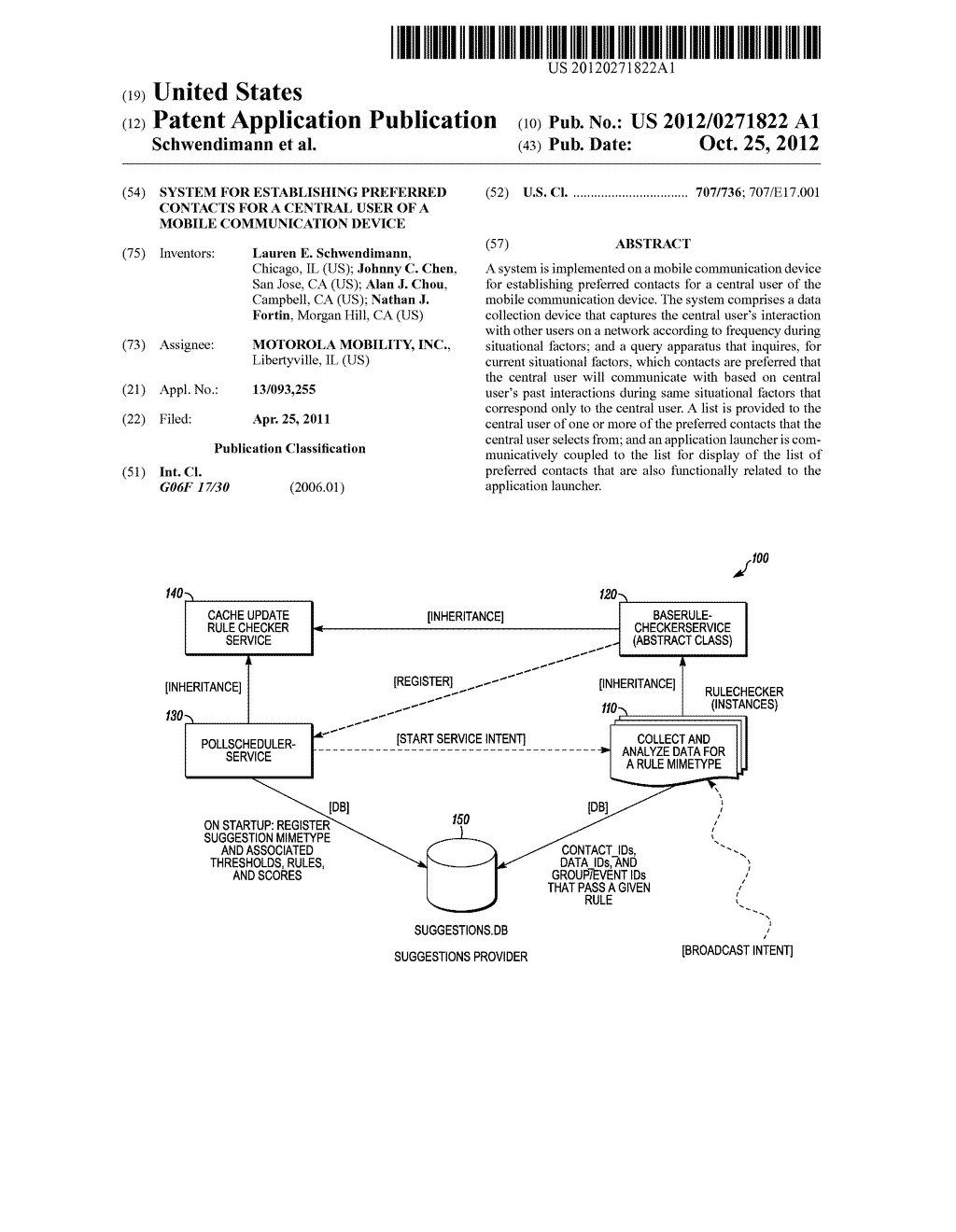 SYSTEM FOR ESTABLISHING PREFERRED CONTACTS FOR A CENTRAL USER OF A MOBILE     COMMUNICATION DEVICE - diagram, schematic, and image 01