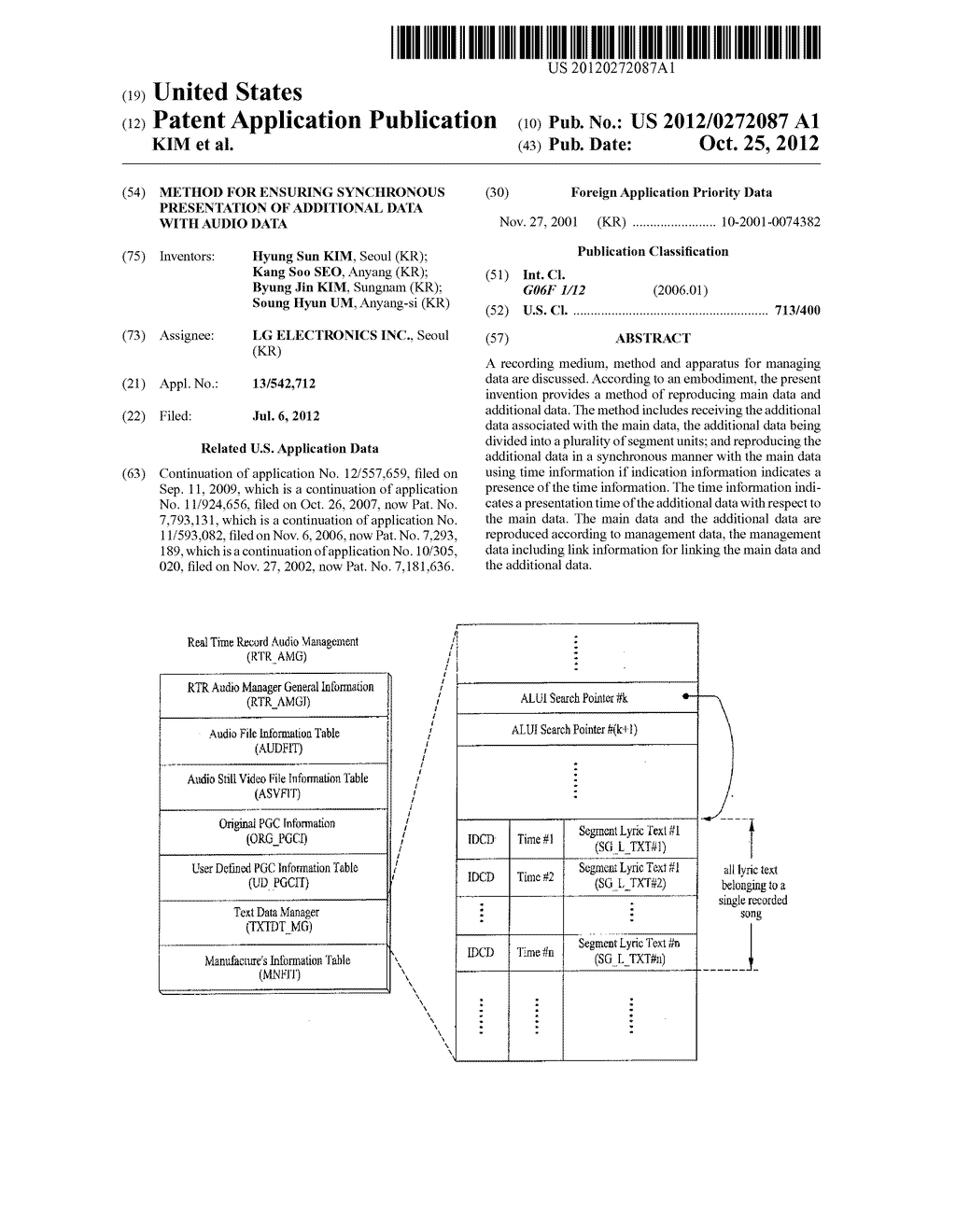 Method For Ensuring Synchronous Presentation of Additional Data With Audio     Data - diagram, schematic, and image 01