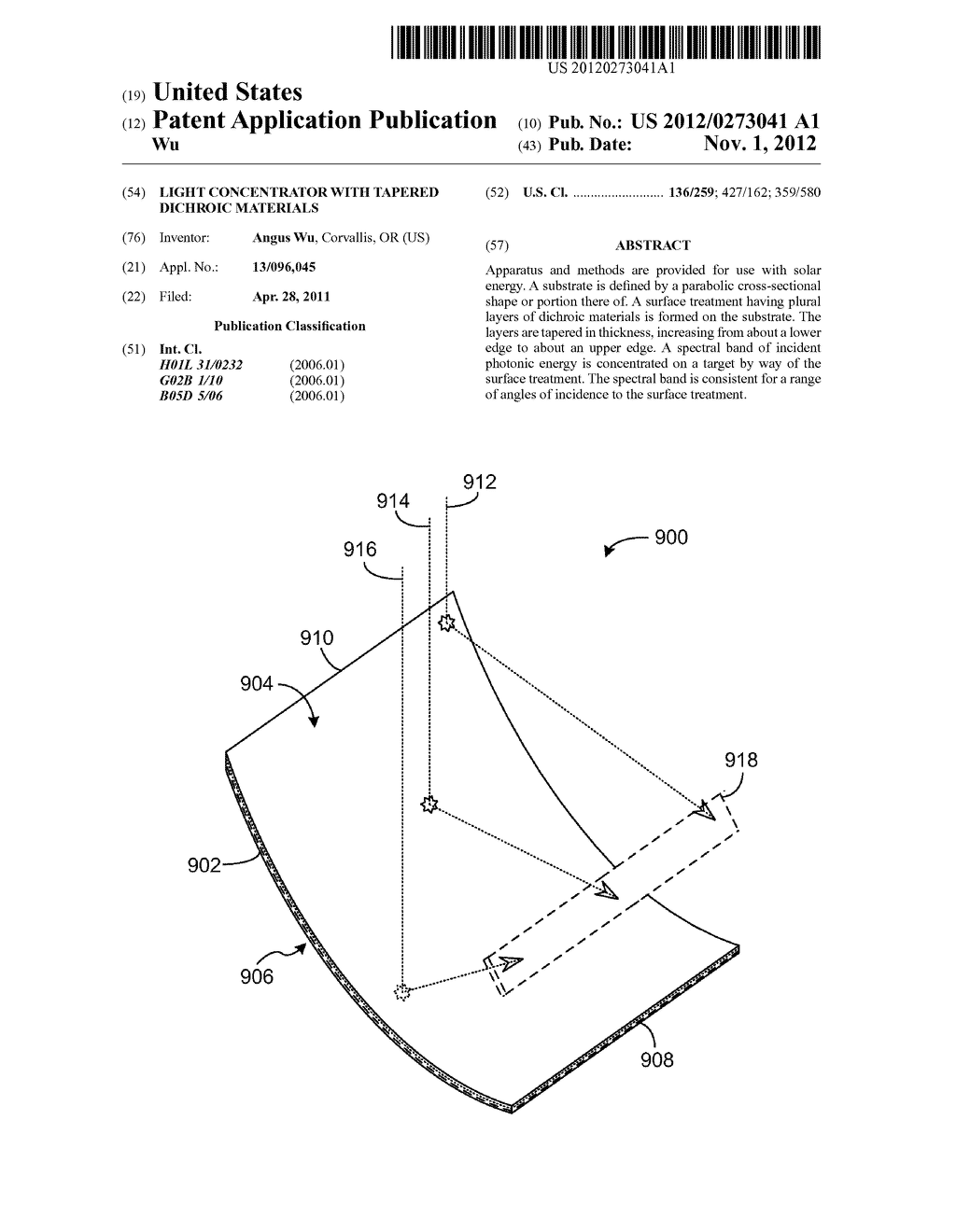 LIGHT CONCENTRATOR WITH TAPERED DICHROIC MATERIALS - diagram, schematic, and image 01