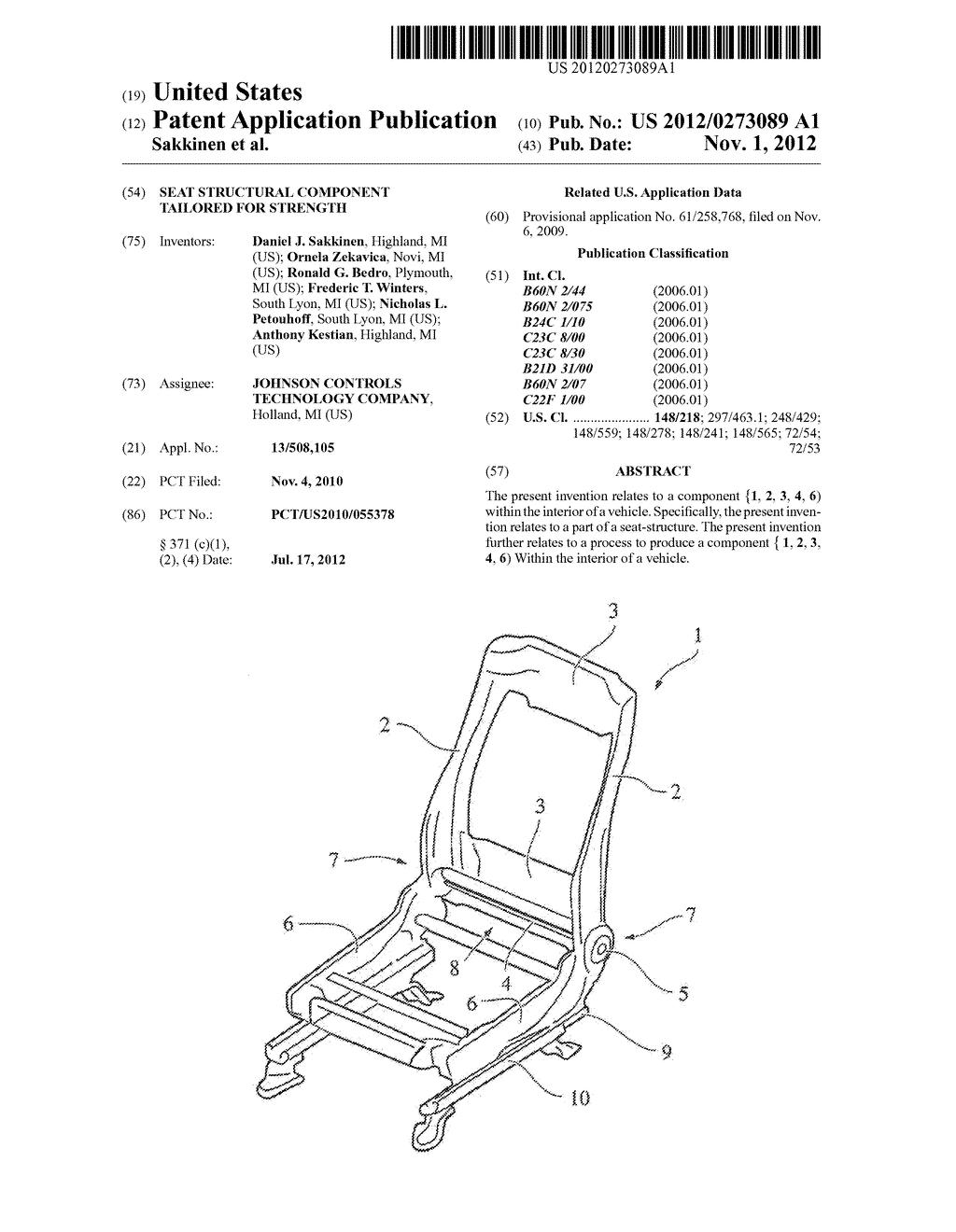 SEAT STRUCTURAL COMPONENT TAILORED FOR STRENGTH - diagram, schematic, and image 01