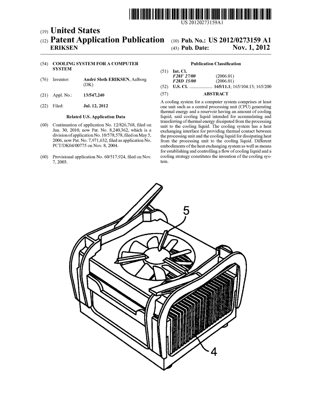 COOLING SYSTEM FOR A COMPUTER SYSTEM - diagram, schematic, and image 01