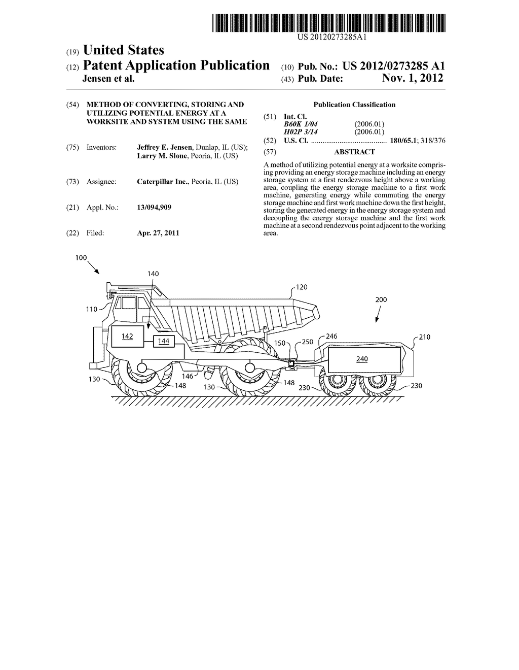 METHOD OF CONVERTING, STORING AND UTILIZING POTENTIAL ENERGY AT A WORKSITE     AND SYSTEM USING THE SAME - diagram, schematic, and image 01