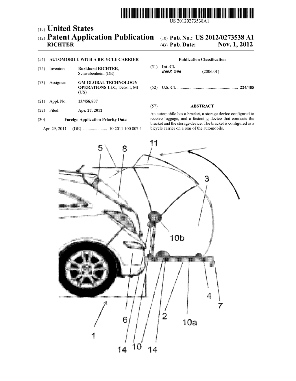 AUTOMOBILE WITH A BICYCLE CARRIER - diagram, schematic, and image 01