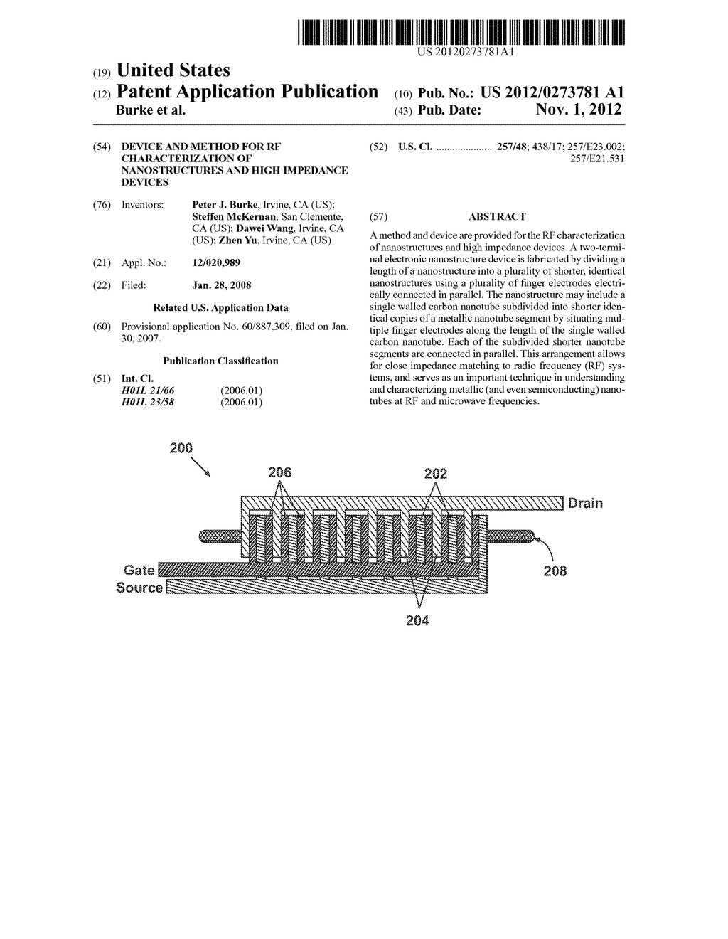 Device and Method For RF Characterization of Nanostructures and High     Impedance Devices - diagram, schematic, and image 01