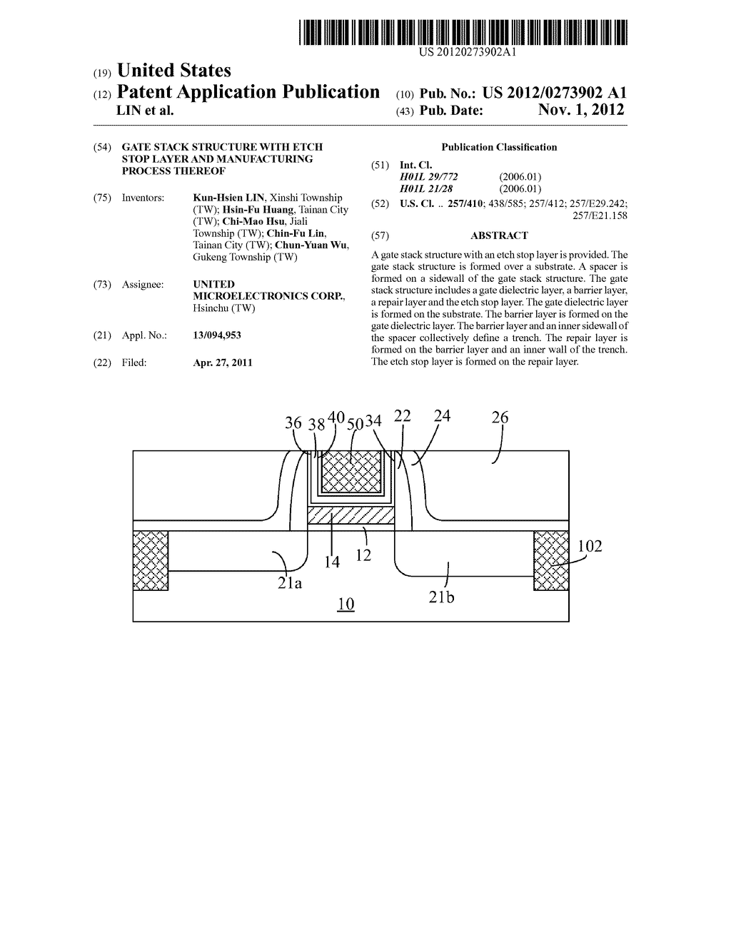 GATE STACK STRUCTURE WITH ETCH STOP LAYER AND MANUFACTURING PROCESS     THEREOF - diagram, schematic, and image 01