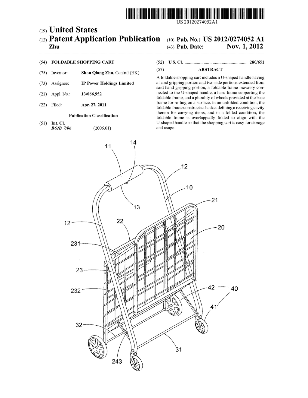 Foldable shopping cart - diagram, schematic, and image 01