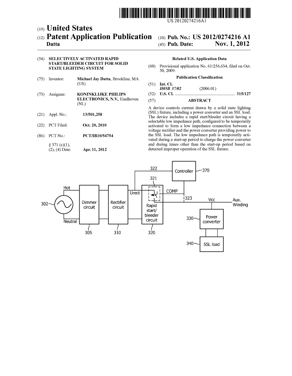 SELECTIVELY ACTIVATED RAPID START/BLEEDER CIRCUIT FOR SOLID STATE LIGHTING     SYSTEM - diagram, schematic, and image 01