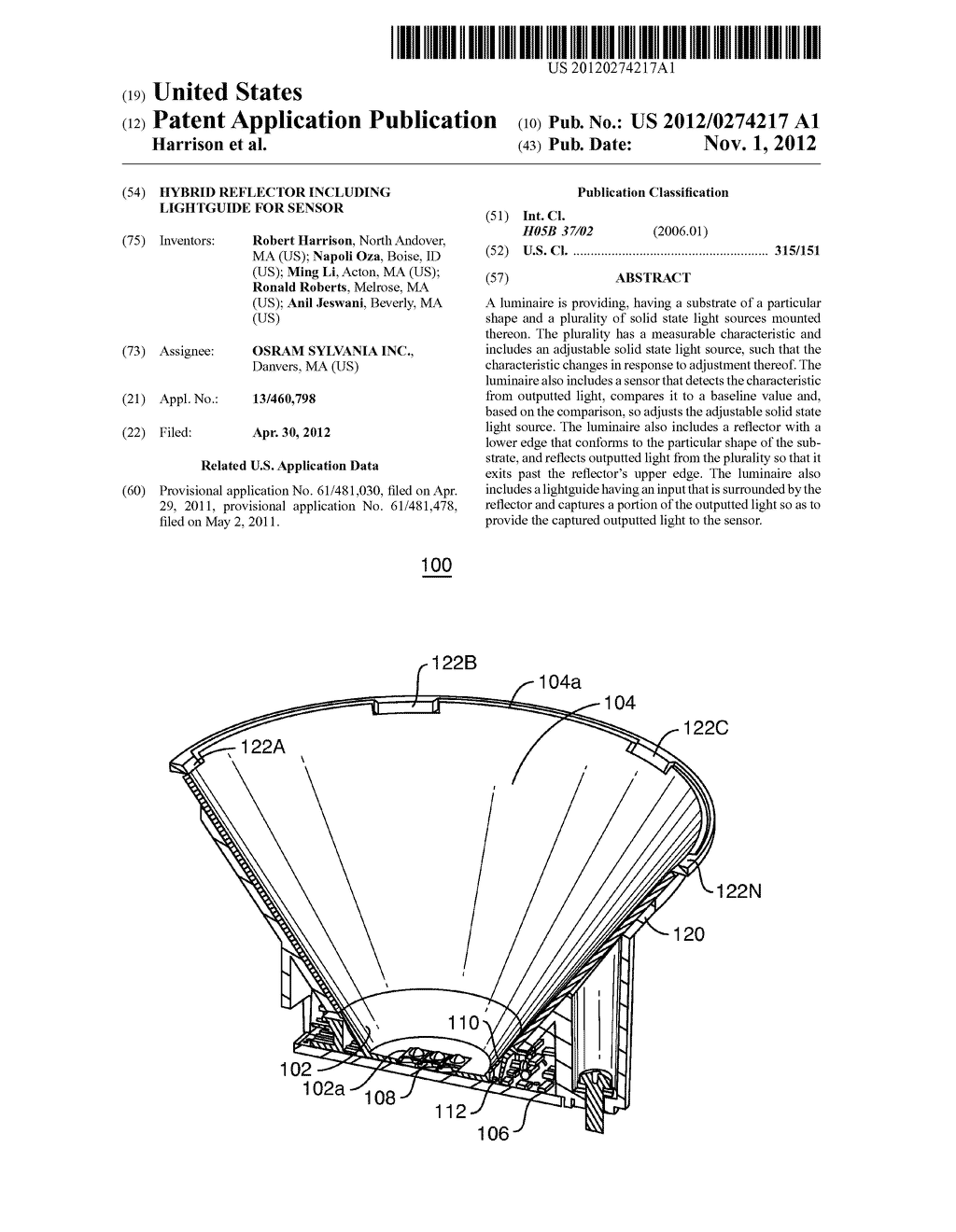 HYBRID REFLECTOR INCLUDING LIGHTGUIDE FOR SENSOR - diagram, schematic, and image 01
