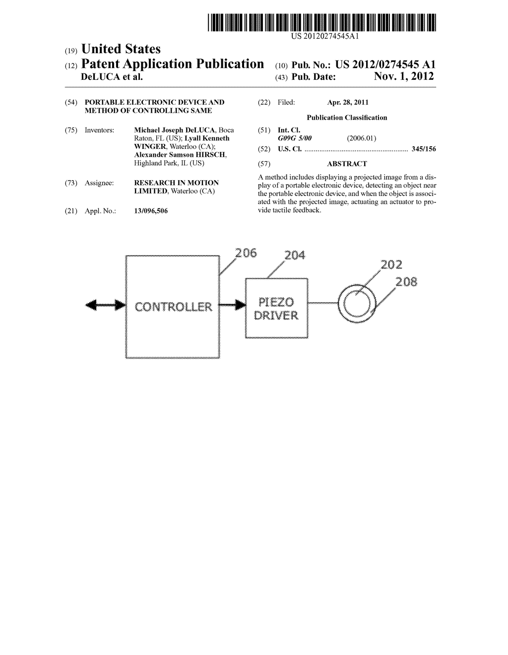 PORTABLE ELECTRONIC DEVICE AND METHOD OF CONTROLLING SAME - diagram, schematic, and image 01